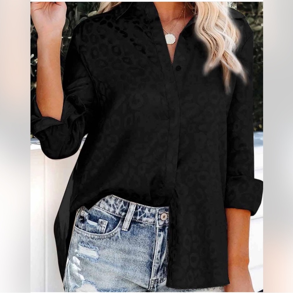 Leopard Print Long Sleeve Woven Blouse